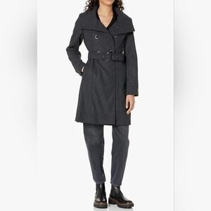 Guess Charcoal Double-Breasted Trench Coat